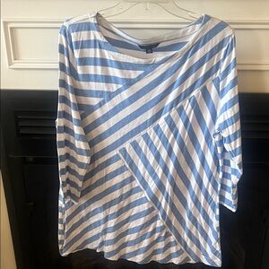 Tommy Hilfiger Asymmetrical Blue and White Striped Long Sleeve Top